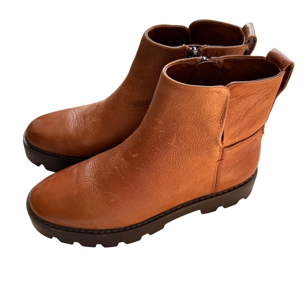 Franco Sarto Billie Brown Leather Lug Sole Ankle Boots Women's Chunky Chelsea - Picture 8 of 15